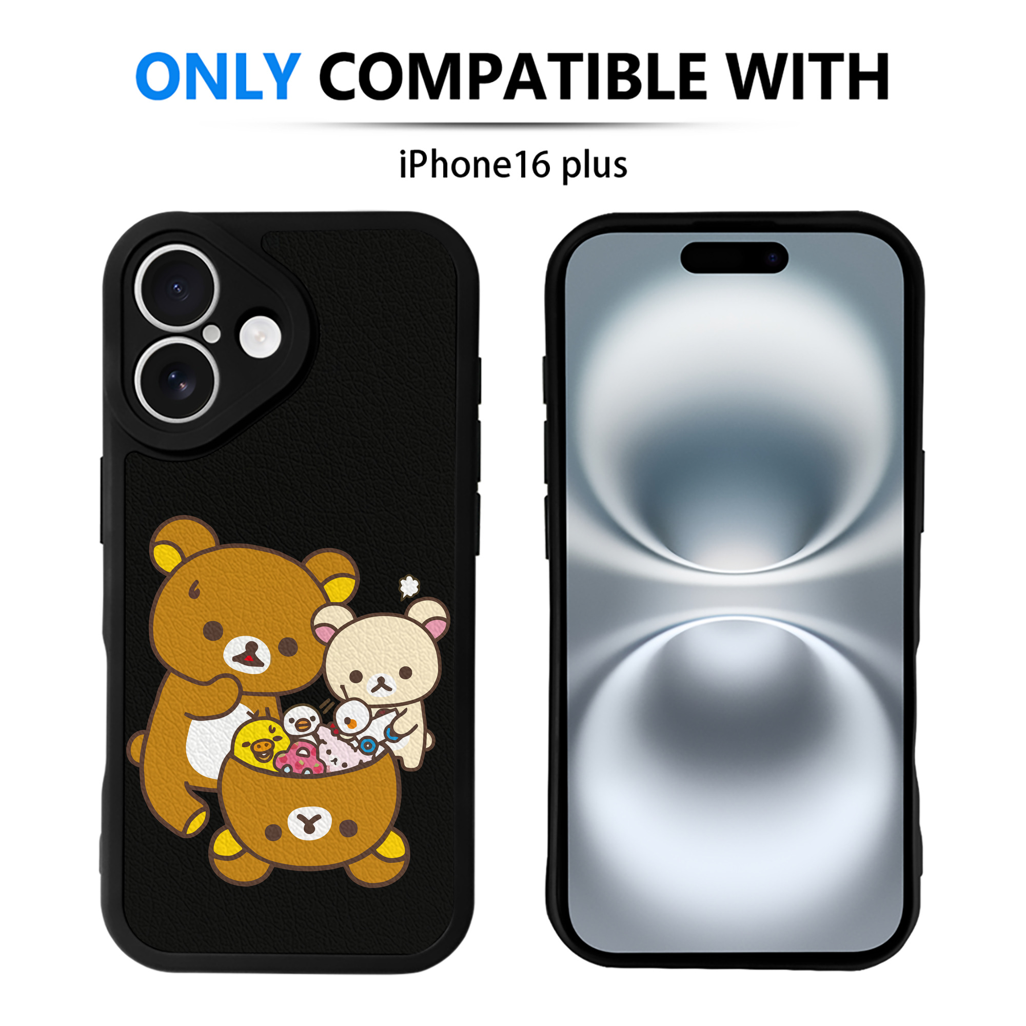 （画像用） リラックマ リラックマ キイロイトリ Rilakkuma Korilakkuma Kiiroitori 【iPhone 16シリーズ対応】シリコンスマホケース（レザー調） 材質：シリコン